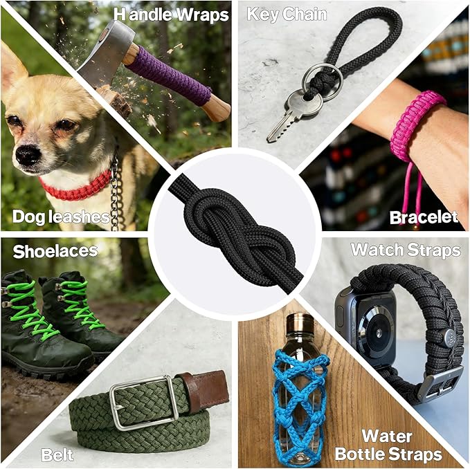 Paracord Rope 750 - Parachute para Cord 4mm 11 Strand Spool Rope Utility Nylon String for Outdoor Camping Survival Utility Tent Crafting DIY Projects - Black 200ft