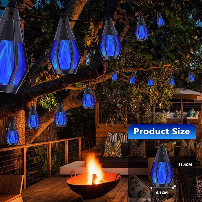 Solar String Lights for Outside, 21Ft Solar Patio Lights with 10 Flickering Flame Light Bulbs, Waterproof Blue Solar Powered Outdoor Lights for Garden Yard Patio Gazebo Bistro Cafe Porch Party Decor