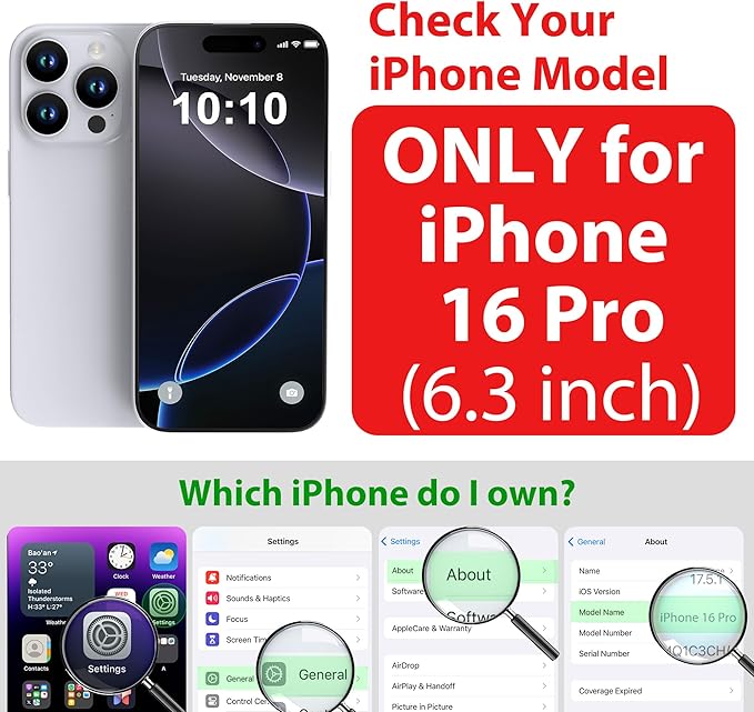 SPORTLINK for iPhone 16 Pro Waterproof Case - Shockproof Dustproof Case with Built-in Clear Screen Protector, Full Body Heavy Duty Sealed Protective Cover for i Phone 16 Pro 6.3" Mag/Black