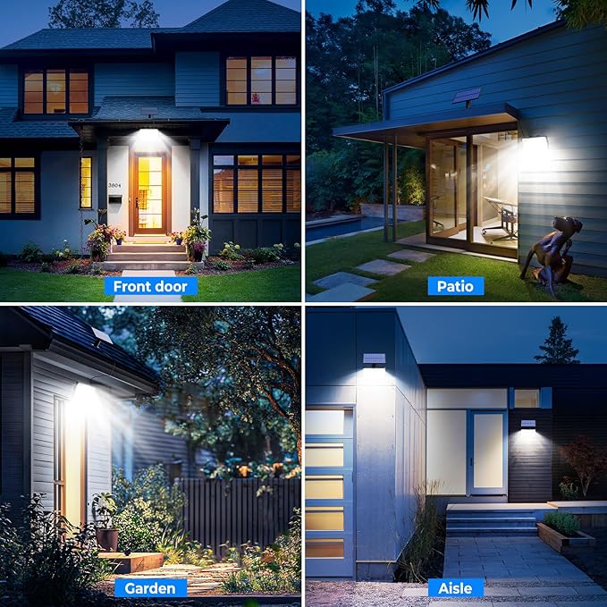 Peasur 6 Pack Solar Motion Lights Outdoor, 318 LED Solar Security Light with 3 Modes, IP65 Waterproof Powered Flood Lights for Outside Garden Garage Yard Backyard