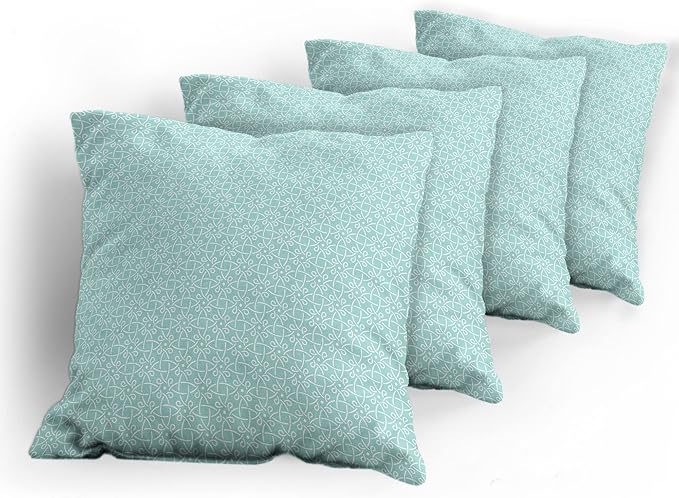 Ambesonne Celtic Decorative Throw Pillow Case Pack of 4, Aqua Celtic Style Twisted Crossed Repeating Circle and Bent Line Webs Print, Cushion Cover for Couch Living Room Car, 16", Teal White