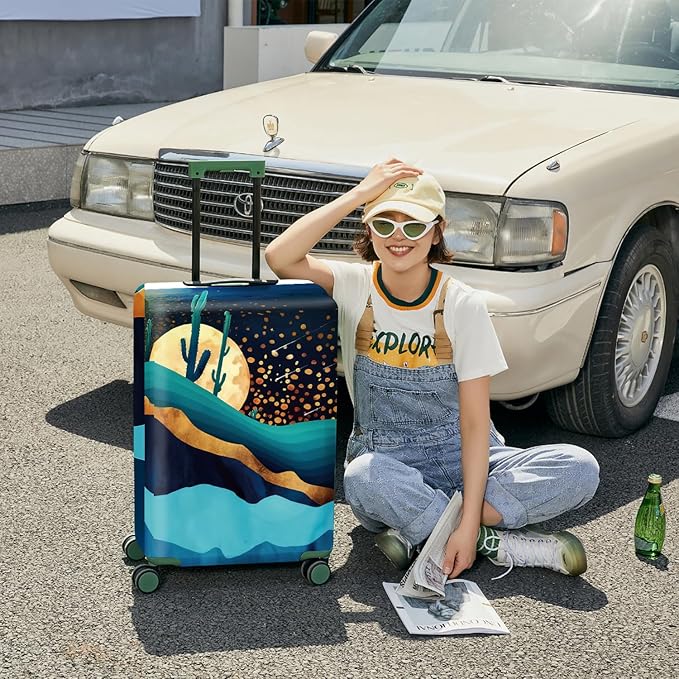 ANNA QUEEN Boho Night Desert Travel Luggage Cover -Stretchable Airplane Suitcase Protector Sleeve,Universal Washable Fit for 20-26 Inch Checked Baggage,Water Resistant Durable Luggage Protector