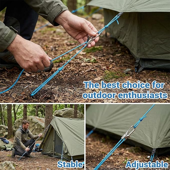 6 Pack Rope with Roller Tensioner for Easy and Secure Tying,2026 New Heavy Duty Retractable Buckle Rope with Accessory Cord for Camping Boating Home Storage Outdoor Use