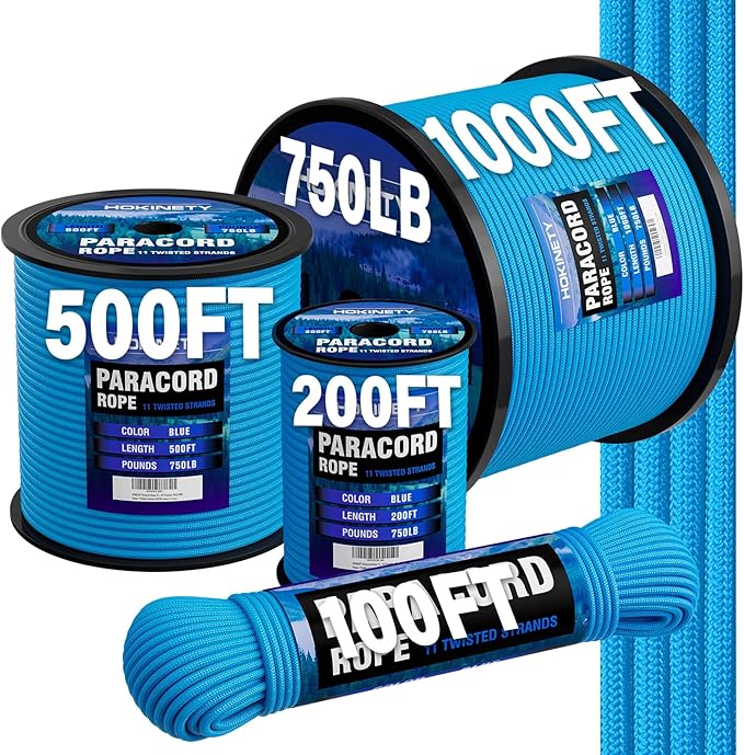 Paracord Rope 750 - Parachute para Cord 4mm 11 Strand Spool Rope Utility Nylon String for Outdoor Camping Survival Utility Tent Crafting DIY Projects - Blue 500ft
