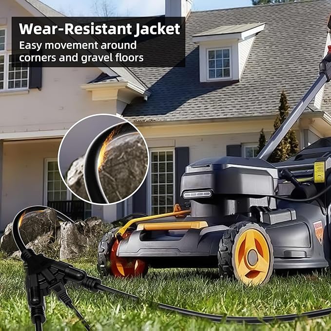 100 FT 3 Outlet Outdoor Extension Cord Waterproof, 16/3 SJTW Black Extension Cord with Multiple Outlets, Heavy Duty 16 Gauge 3-Prong Grounded Power Cable for Garden and Home Use, ETL Listed