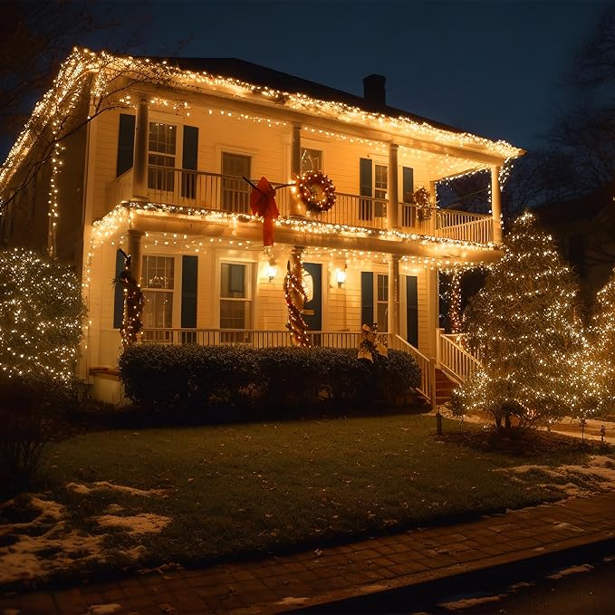 ASENEK Extra Long Christmas Decorative Outdoor String Light 197 Feet 600LED 8 Modes Indoor Lights with Timer, Outdoor Indoor Fairy Lights Christmas Tree Patio Garden Holiday Warm White