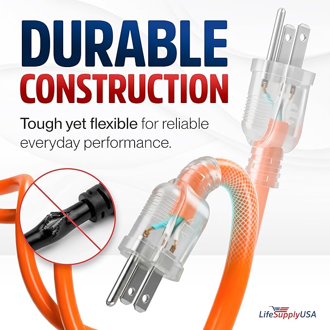 75ft Outdoor/Indoor Extension Cord 14/3 Gauge Heavy Duty 3 Prong SJTW, Waterproof, Flexible Cold-Resistant Long Power Cord,13A 125V 1625W, Orange by LifeSupplyUSA