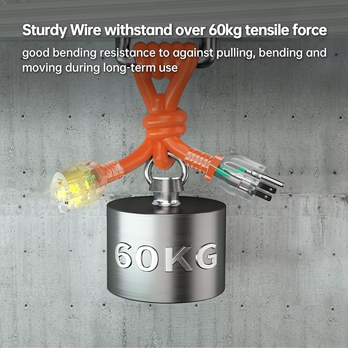 PlugSaf 6 FT 2 Pack 12/3 Gauge Heavy Duty Outdoor Extension Cord Waterproof with Lighted, Flexible Cold Weather 3 Prong Electric Cord Outside, 15A 1875W 125V 12AWG, Orange, ETL Listed