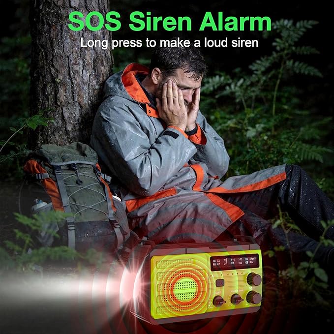 Emergency Weather Radio, 22200mWh Hand Crank Emergency Radio with NOAA/AM/FM, Dual USB Output for Family, 3-Mode Flashlight & SOS Alarm, Portable Solar Crank Radio for Emergency Supplies Survival Gear