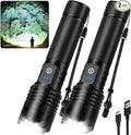 Kmivo Flashlight Rechargeable LED High Lumens, 99,000 Lumens Super Bright Flash Lights with 5 Modes, Adjustable，Waterproof Powerful Linterna for Home, Camping(2 Pack)