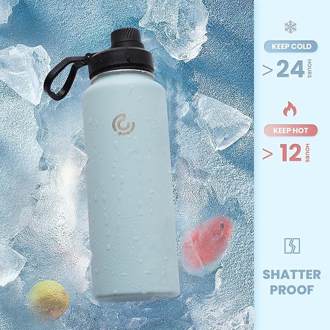 Sports Water Bottle 32oz, Insulated Water Bottle with Handle,Stainless Steel,Simple Modern,Suitable for Travel, School, Boy, Girl(FOG)