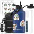 64oz Insulated Water Bottle (Cold for 48 Hrs),BPA Free&Leak Proof,Half Gallon Stainless Steel Water Flask,Water Jug with Straw Spout Lids for Gym,Hiking,Camping,Deep Blue