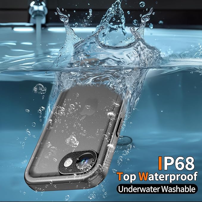 Cozycase TOP Military Protective IP68 Waterproof Case for iPhone 16e/iPhone 17e Heavy Duty 360 Shockproof Full Body with Screen Camera Protector Double Dustproof Hard Tough Front Back Cover Black