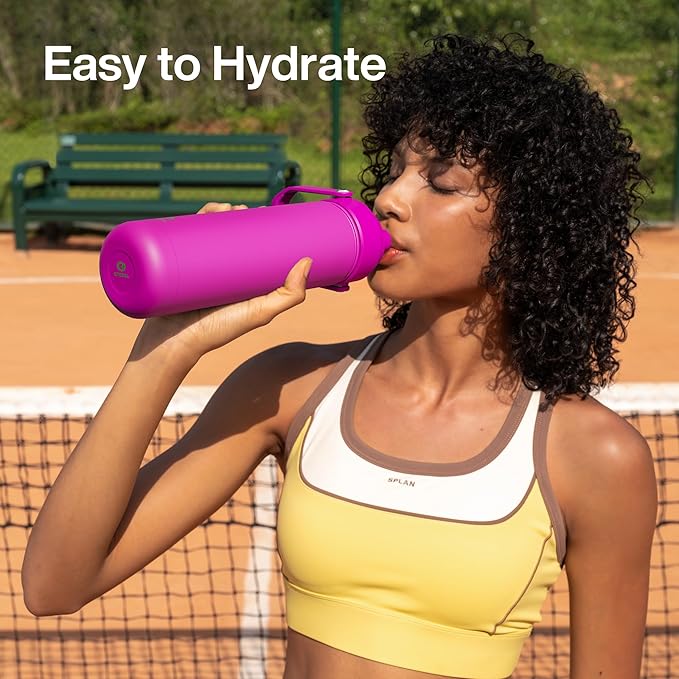 ENCOOL Insulated Water Bottle with Straw Stainless Steel Water Bottle, Leak-Proof, BPA-Free, Double Wall Vacuum Keeps Cold for 24 Hours for Sports, Travel, School (18 oz, Knockout Pink)