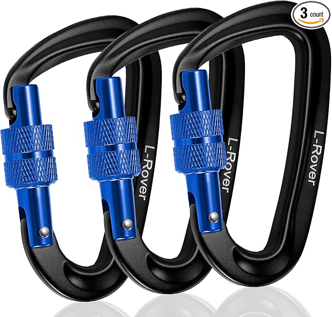 3 Heavy Duty Carabiner Clips 12kN (2697 lbs)-Lightweight Locking Carabiners for Securing Pets，Camping, Hiking, Hammock，Outdoor and Gym etc, Keychains& Utility
