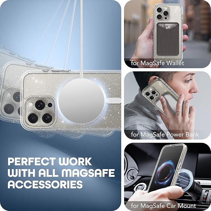 TIESZEN for iPhone 15 Pro Case, Compatible with MagSafe, Built-in Privacy Screen Protector and Camera Protection, Anti Spy Full Body Dustproof Shockproof Hard Phone Case 6.1", Shiny Clear