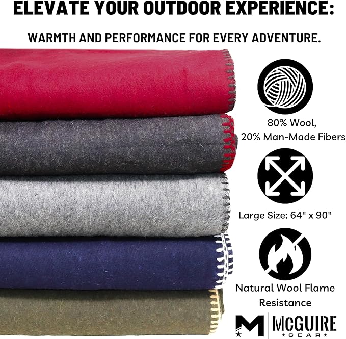 M MCGUIRE GEAR Heavy Duty Wool Blanket, Survival, Emergency, and First Aid Use – Mil-Spec, Fire Retardant, Durable Outdoor Wool Blankets for Camping. - Maroon, (64 x 90 inches)