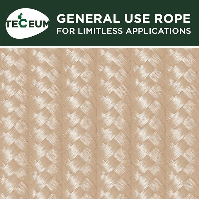 TECEUM Rope – 90 Feet x 3/8 Inch (10mm) – Beige – Strong All-Purpose Utility Rope – Camping, Crafting, Flag Pole, Indoor & Outdoor – Polypropylene Nylon Poly Lightweight Diamond Braided Cord