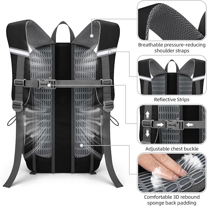 RealCool Hiking Backpack for Men Women,20L Lightweight Waterproof Travel Camping Backpack Hiking Daypack for Cycling Running,Black
