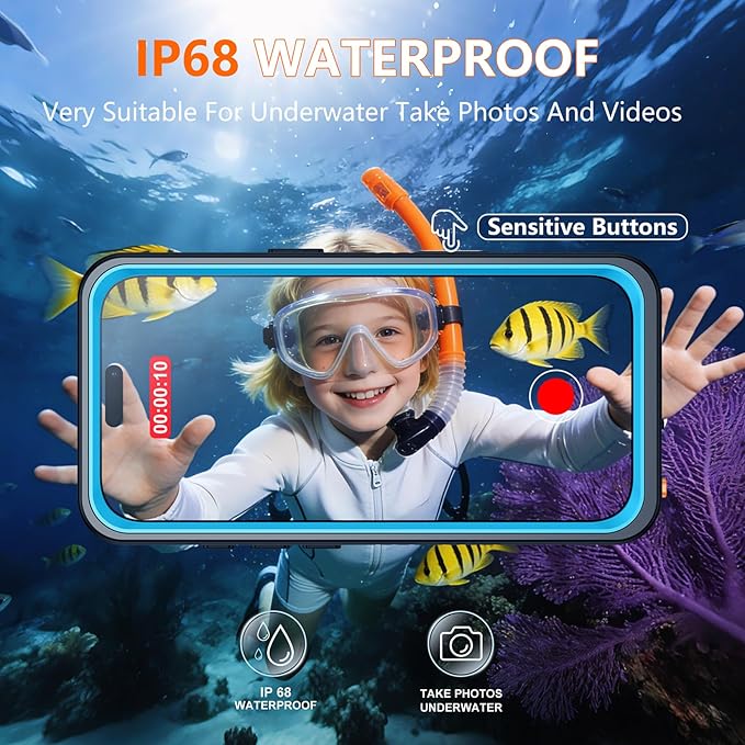 SPIDERCASE for iPhone 17 Pro Case Waterproof, Built-in Lens & Screen Protector, Full Heavy Duty Protection, 12FT Military Shockproof, Dustproof, Anti-Scratched Phone Case,Blue/Clear
