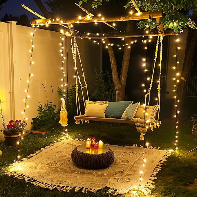 JMEXSUSS 2 Pack Solar String Lights Outdoor Waterproof, Total 66 FT 200 LED Solar Christmas Lights Outdoor, Twinkle Light for Christmas Tree Outside Garden Yard Xmas Decor, Warm White