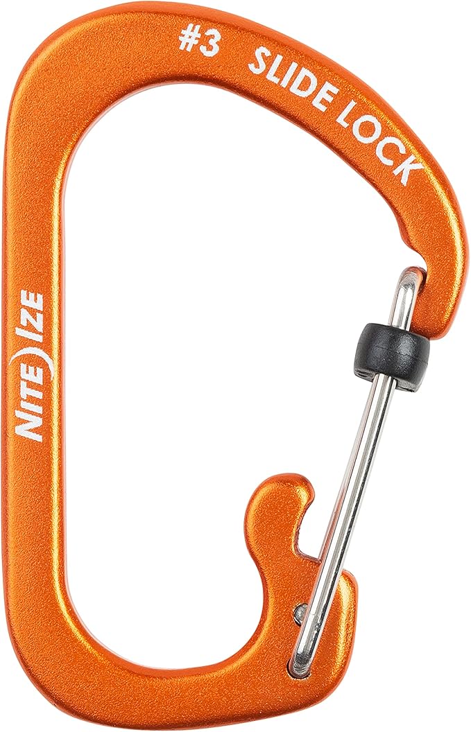 Nite Ize SlideLock Carabiner Aluminum, Size #3, Orange (Pack of 2)