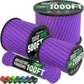 Reflective Paracord Rope 750 lb - 1000ft 5/32" Parachute Cord 4MM 12-Strand para Cord - Heavy Duty Spool String for Survival,Camping Gear, Survival Bracelet, Clothesline - Purple