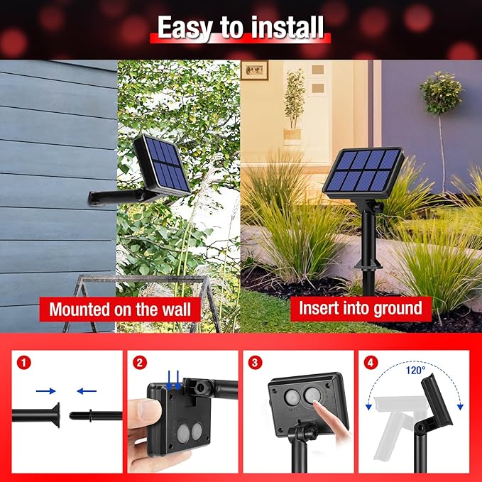 btfarm 4 Pack Solar String Lights Outdoor - 320LED 132FT Solar Fairy Lights Outside Waterproof 8 Modes, Copper Wire Solar Powered Twinkling Lights for Tree Garden Christmas Wedding Party Decor, Red