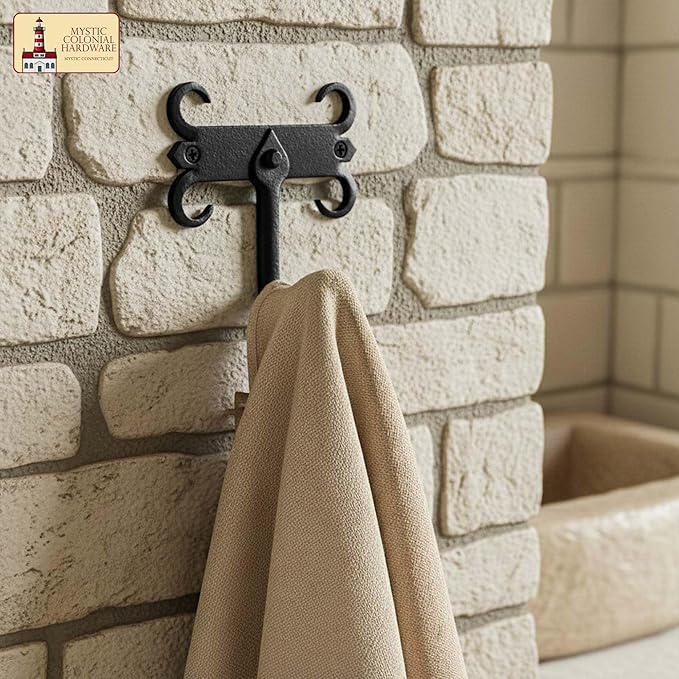 Mystic Colonial Rustic Cast Iron Wall Hooks, Heavy Duty Retro Utility Hooks for Hanging Coat, Bag, Towel, Robe, Hat and More, Mounting Hardware Included, Pack of 10