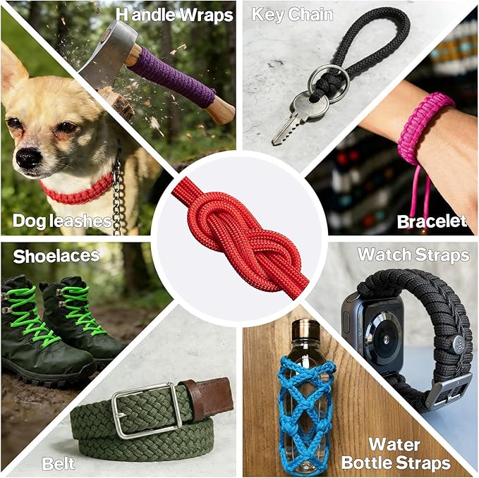 Paracord Rope 750 - Parachute para Cord 4mm 11 Strand Spool Rope Utility Nylon String for Outdoor Camping Survival Utility Tent Crafting DIY Projects - Red 1000ft