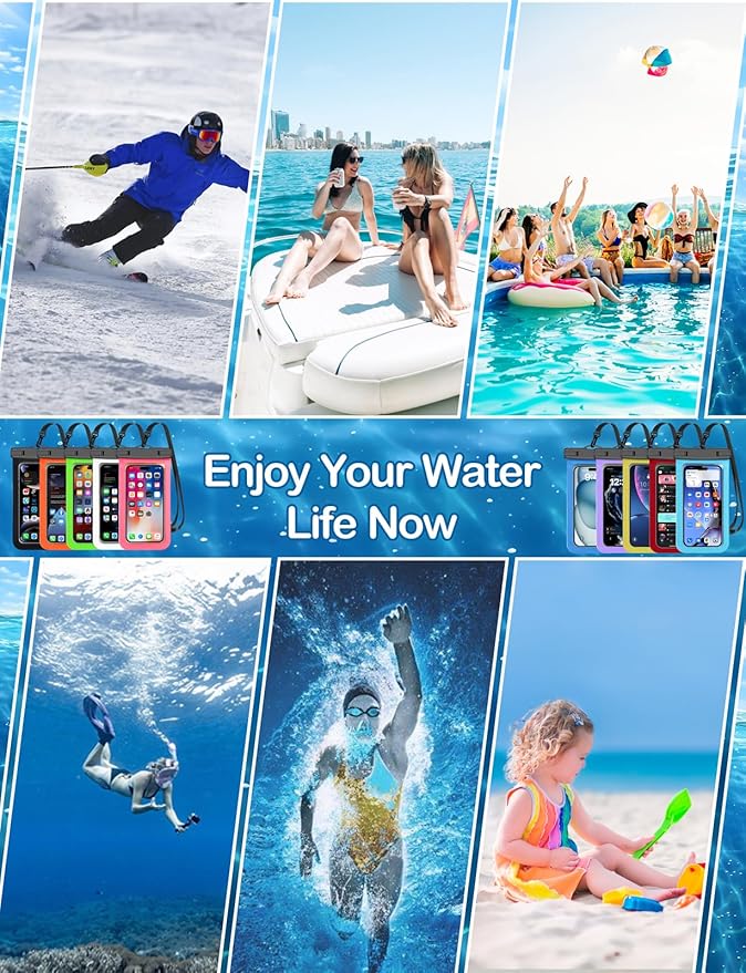 Famoby Up to 8.3" 3 Pack Black Universal Waterproof Phone Pouch, Phone Waterproof Case Dry Bag,Protection Level: IP68,Outdoor Sports for Apple iPhone,Samsung,and More,Black