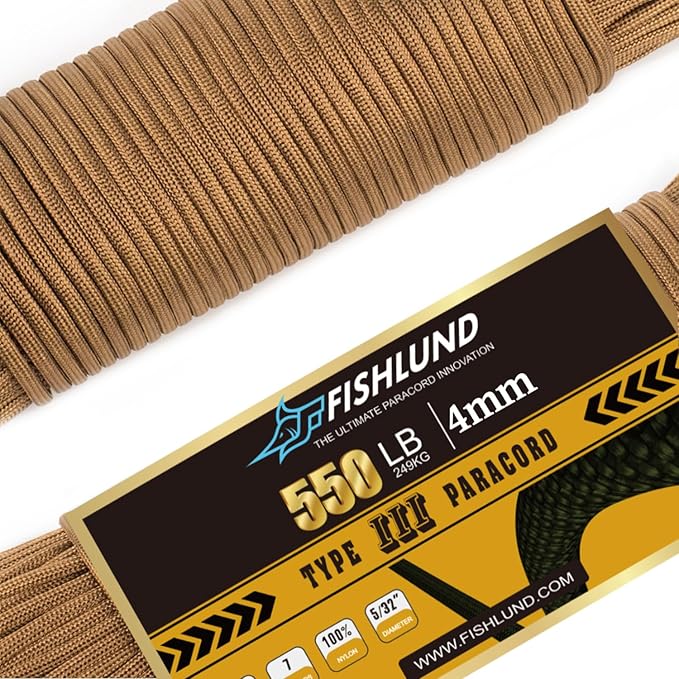 Paracord 550 lb, 7 Strand Paracord Rope 100ft 4mm, Nylon Parachute Cord for Camping, Coyote