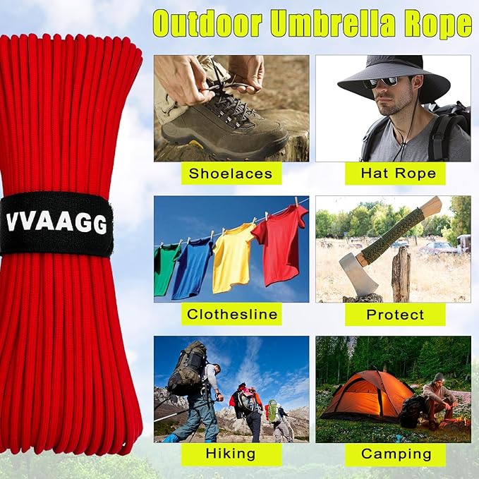 VVAAGG 1000 Red Paracord100FT Utility Parachute Cord 4mm Nylon String12 Strand Nylon Camping Rope, Tent Rope, Clothsline Rope for Survival & Camping Gear