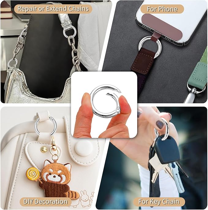 Gkeygo Key Ring Clip, 4/5 Inch Keychain Rings, 8 Pack Round Carabiner Clip for Keys, Buckle, Bags, Purses - Key Chain Hooks Replacement Keychains Lanyard DIY Crafts, Silver