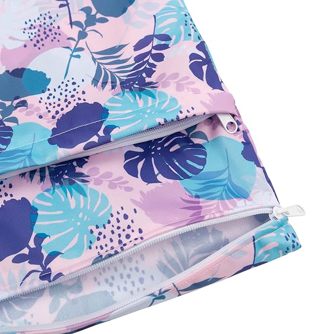 babygoal Wet Dry Bags for Baby Cloth Diapers, Washable Travel Bags, Beach, Pool, Gym Bag for Swimsuits & Wet Clothes with Two Zippered Pockets 3 Pack, 3LN19