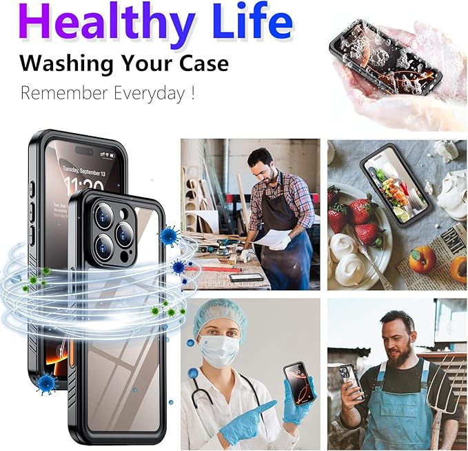 Temdan Compatible with iPhone 16 Pro Max Case Waterproof, Built-in Screen & Camera Protector IP68 Underwater Full Body 16FT Military Dropproof Shockproof Phone Case 6.9"-Black/Clear