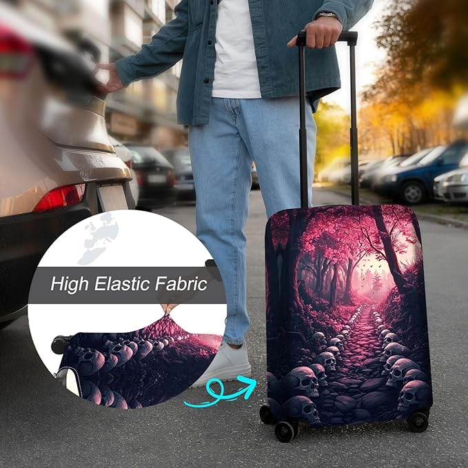 Luggage Cover Protector for 19-20 Inch Suitcases, TSA Approved Elastic Travel Suitcase Covers, Anti-Scratch Washable Luggage Sleeve for Carry On & Checked Bags, Skulls Leading