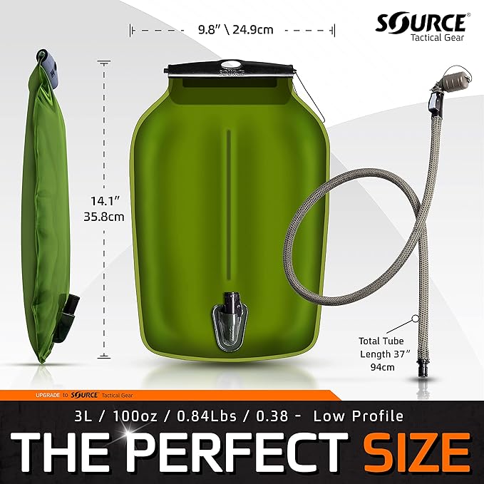 Source Hydration Bladder WLPS Low Profile - 3 Liter (100oz) Water Bladder with High Flow Storm Valve - Featuring All Hydration Technology Advantages