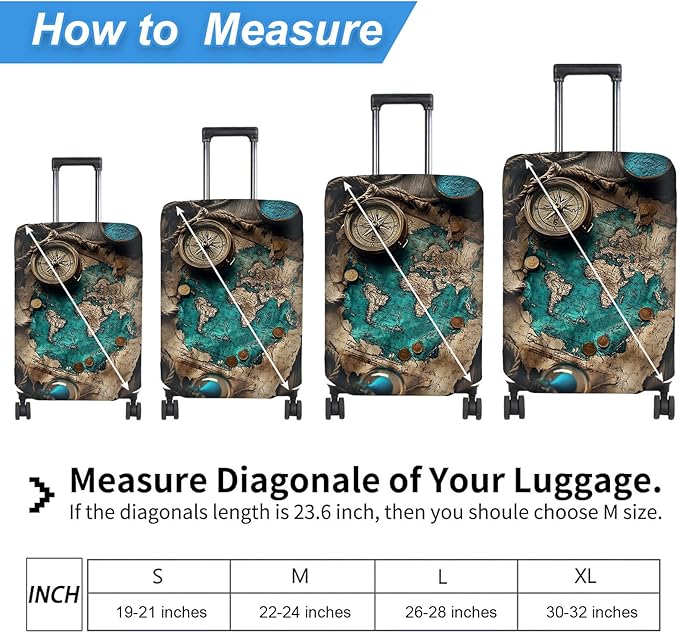 Luggage Cover Protector for 22-24 Inch Suitcases, TSA Approved Elastic Travel Suitcase Covers, Anti-Scratch Washable Luggage Sleeve for Carry On & Checked Bags, Ancient Map