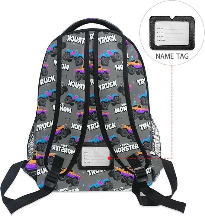 Wamika Monster Truck Boys Backpack Racing Cars School Backpacks Kids Girls Preschool Book Bag