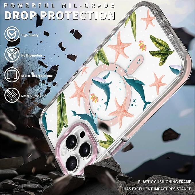 Case for iPhone 14 Pro,[Compatible with MagSafe],Sealife Whale Ocean Wildlife Clear Phone Case Design，for Women Girls Magnetic Clear Cover - Slim, Sleek, & Shockproof Protection