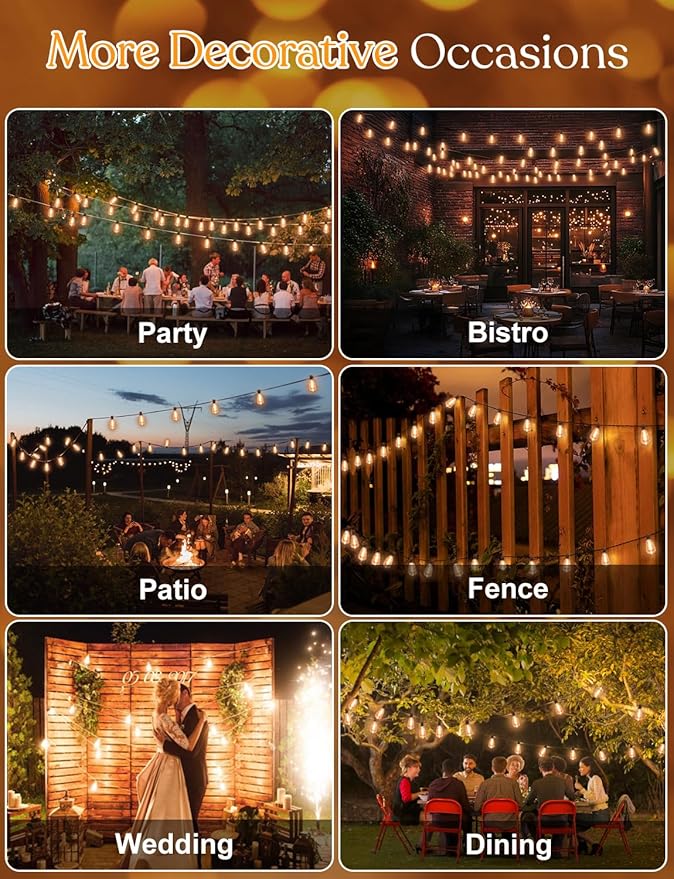 GHUSTAR 150FT LED Outdoor String Llights (NOT Solar) – Patio Lights Outdoor Waterproof for Outside – 2700K Vintage Edison Bulb String Light – Shatterproof Hanging Light for Cafe Porch Deck