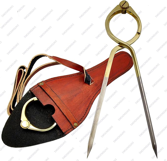 5MoonSun5's Vintage Navigation Straight Pattern Artist Divider Solid Brass Drawing Tool Professional 8" Long with Solid Steel Points Marine Compass with Handmade Leather Case