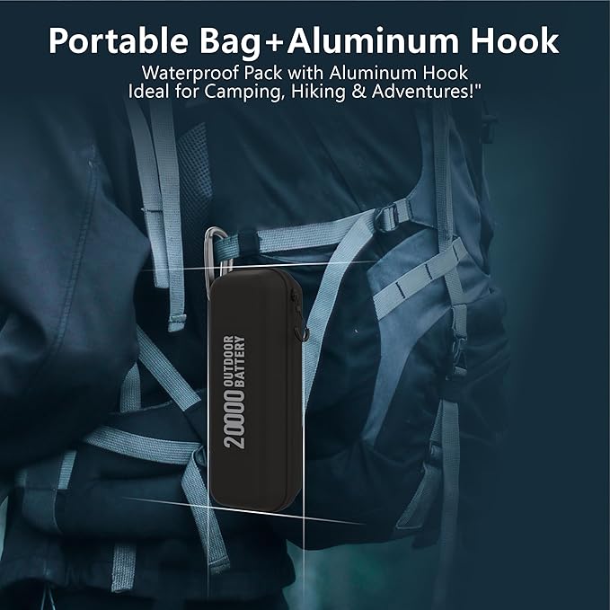 20,000mAh Rugged Power Bank with Fast Charge USB-C PD, IP68 Waterproof Shockproof, Includes 420lm Bright Camping Lantern, Tactical Outdoor Charger for Hiking Camping Survival Emergency（Black）