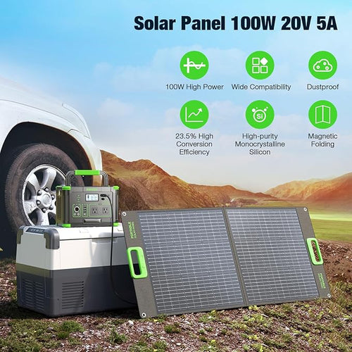100W Portable Solar Panel for Power Station Generator, 20V Foldable Solar Cell Solar Charger with High-Efficiency Battery Charger for Outdoor Camping Van RV Trip