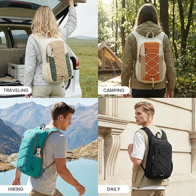 G4Free 20L Hiking Backpack Lightweight Daypack with Phone Pocket Small Packable Foldable Hiking Bag for Women Men, Green+Beige
