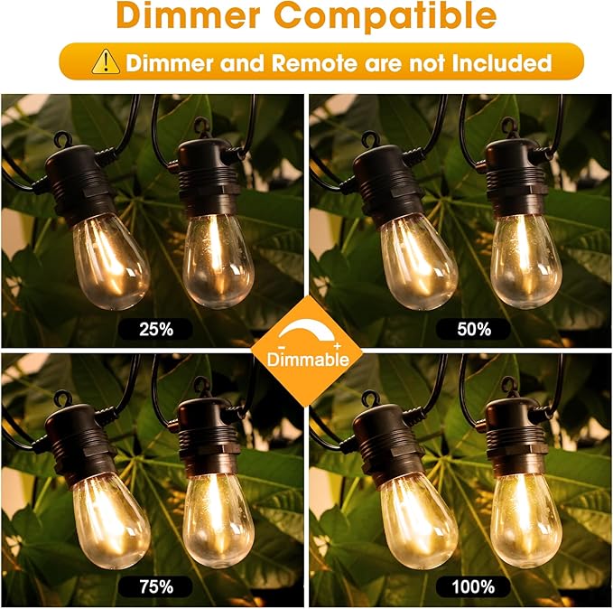 GvvooHome 50FT LED Outdoor String Lights with 26 Shatterproof S14 Edison Bulbs (2 Spare), Dimmable Hanging Outdoor Lights for Backyard, Porch, 2700K Warm White