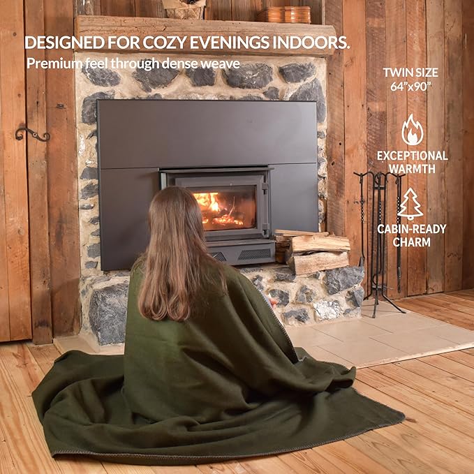 Military Style Wool Blanket – Cushioned, Breathable, Durable, Warm & Washable – Double-Stitched Border – Great for Camping, Outdoor, First Aid, Travel, Car – Fire Retardant – 64"x90" 4.7 lb (Charcoal)