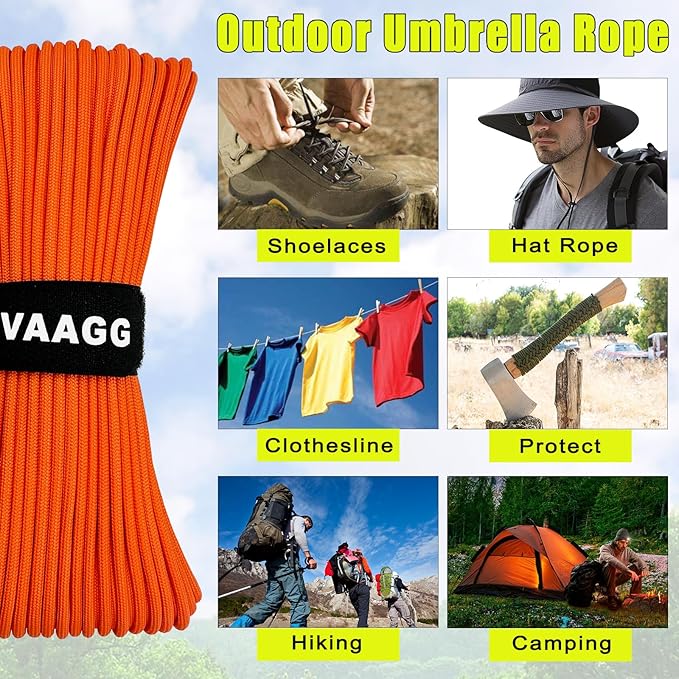 VVAAGG 1000 Orange Paracord 50FT Utility Parachute Cord 4mm Nylon String12 Strand Nylon Camping Rope, Tent Rope, Clothsline Rope for Survival & Camping Gear (Orange, 50FT)