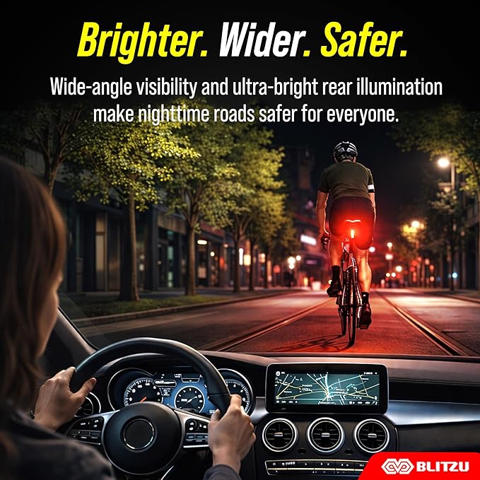 BLITZU USB-C Rechargeable Bike Tail Light 2 Pack, Bright Bicycle Rear Cycling Safety Flashlight Accessories for Night Riding, Cyborg 120T, 4 Light Modes for Adults Kids Men Women Road Mountain